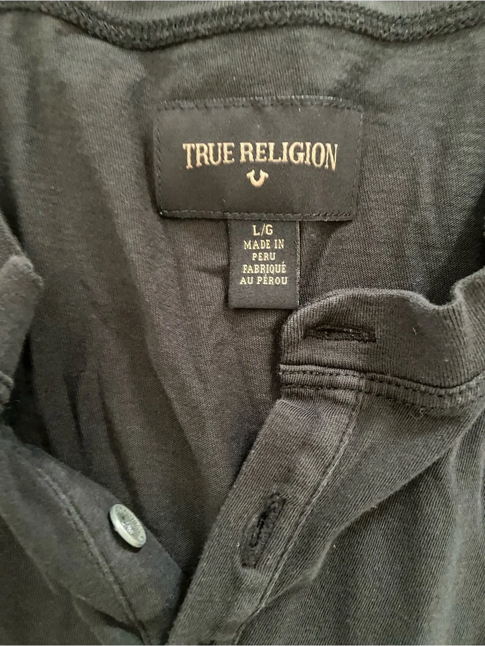 True Religion Black Long Sleeve Henley Thermal Shirt size L